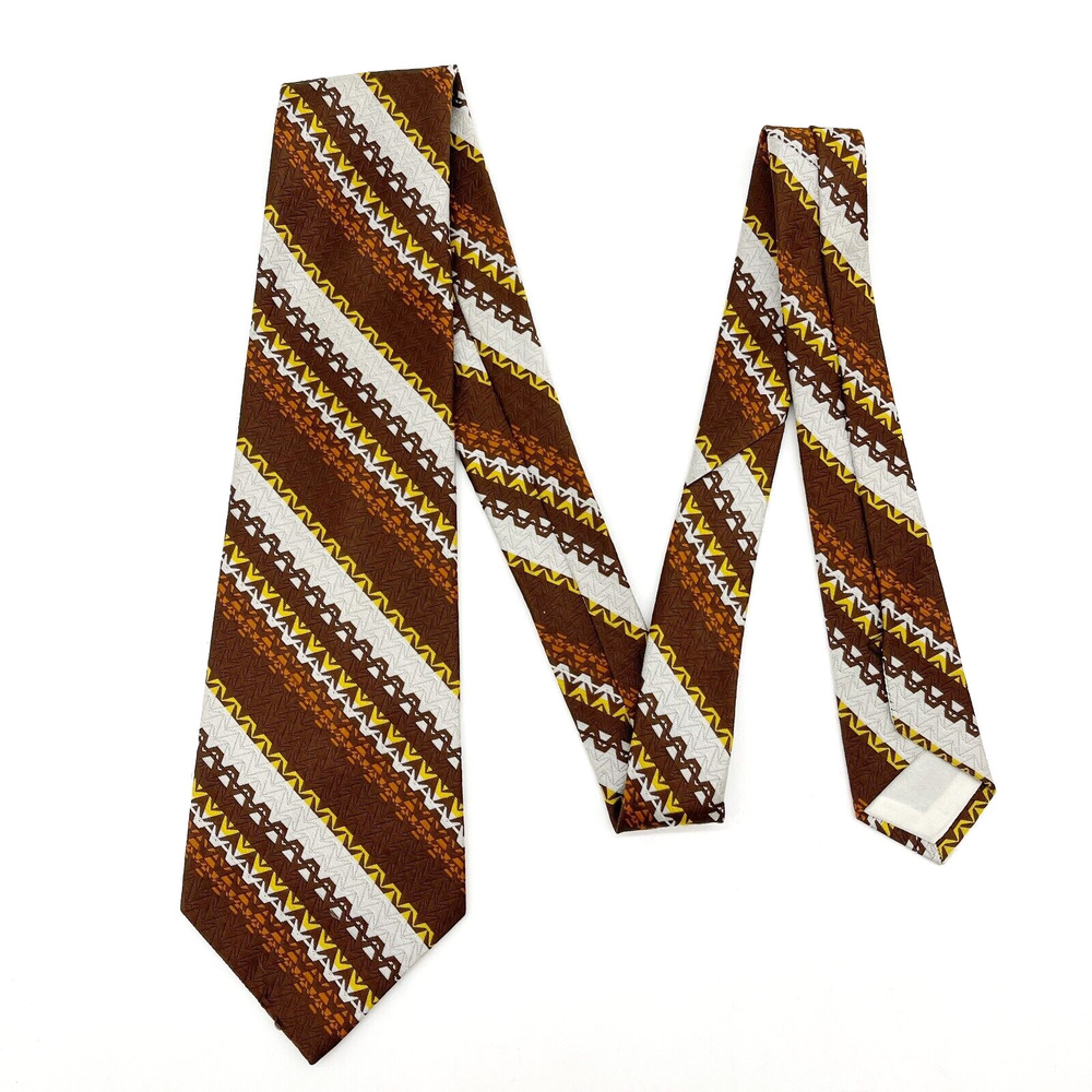 70s Vibe Necktie Retro Stripe Brown Hippie Hipster Classic‎ Leisure Suit Disco